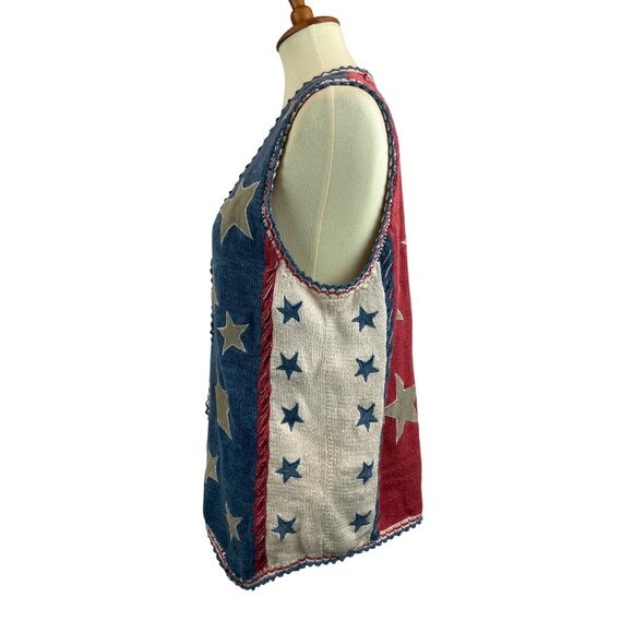 90s Patriotic Knit Sweater Vest Cambridge Country Store Stars Womens L Vintage - Picture 2 of 7